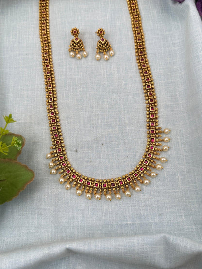 Royal Antique Stone Statement Long Necklace Set 0204 - Mahilas