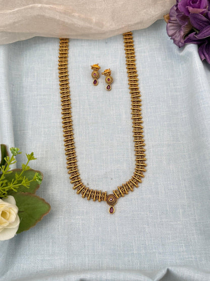 Royal Antique Stone Statement Long Necklace Set 0205 - Mahilas