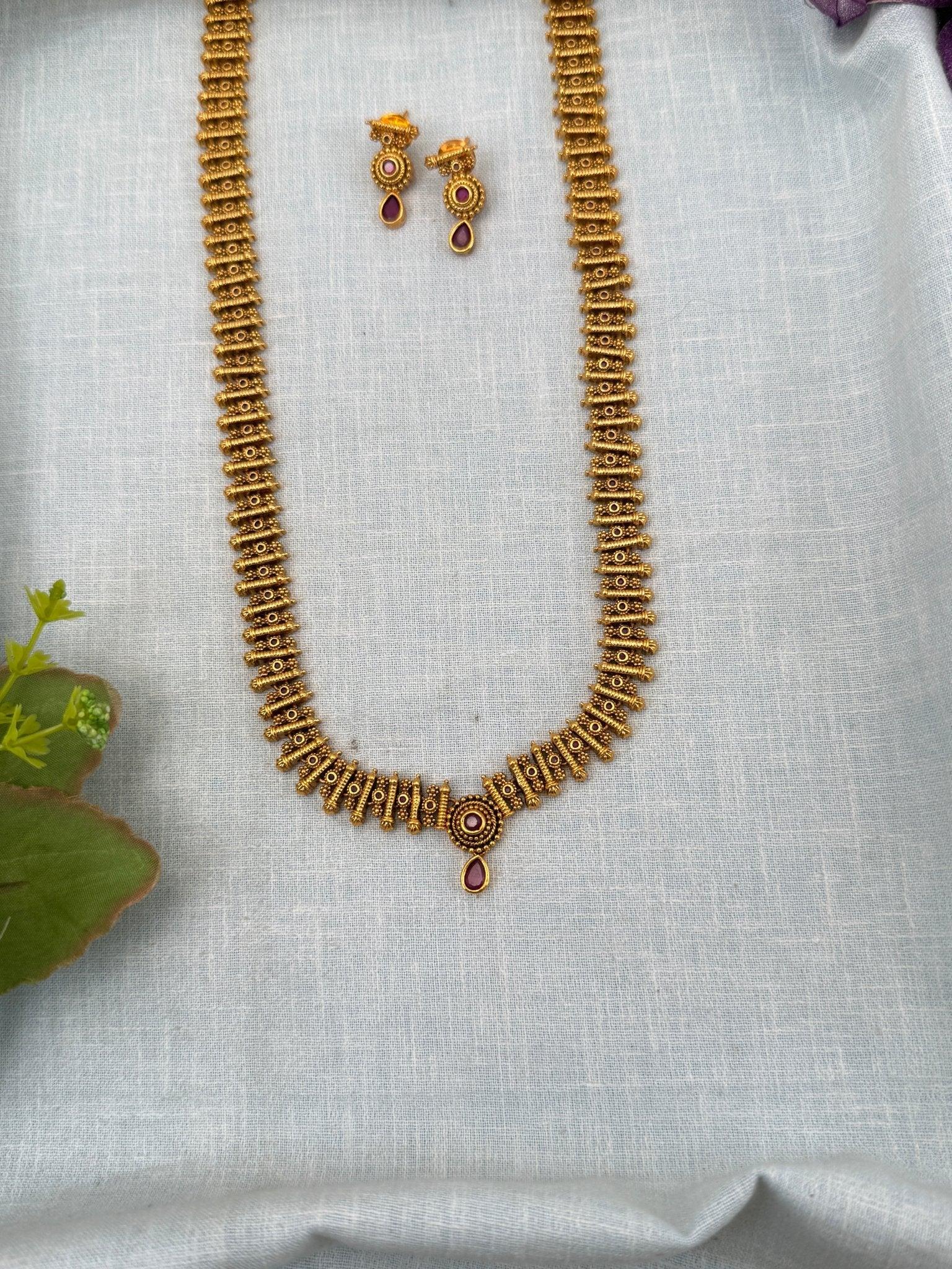 Royal Antique Stone Statement Long Necklace Set 0205 - Mahilas