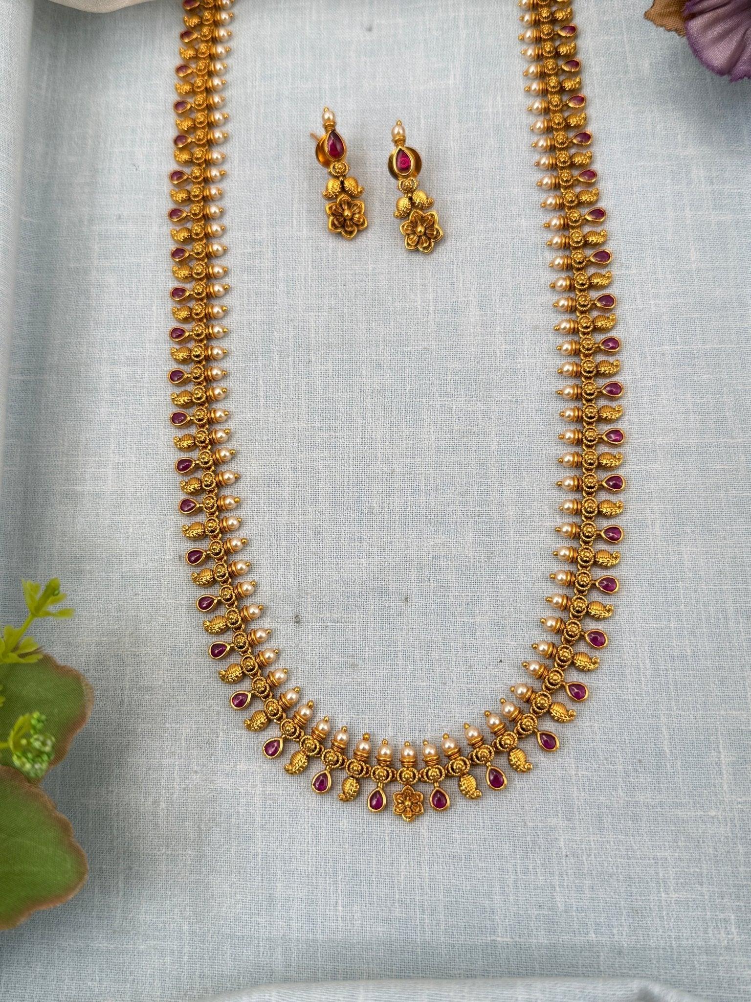 Royal Antique Stone Statement Long Necklace Set 0207 - Mahilas