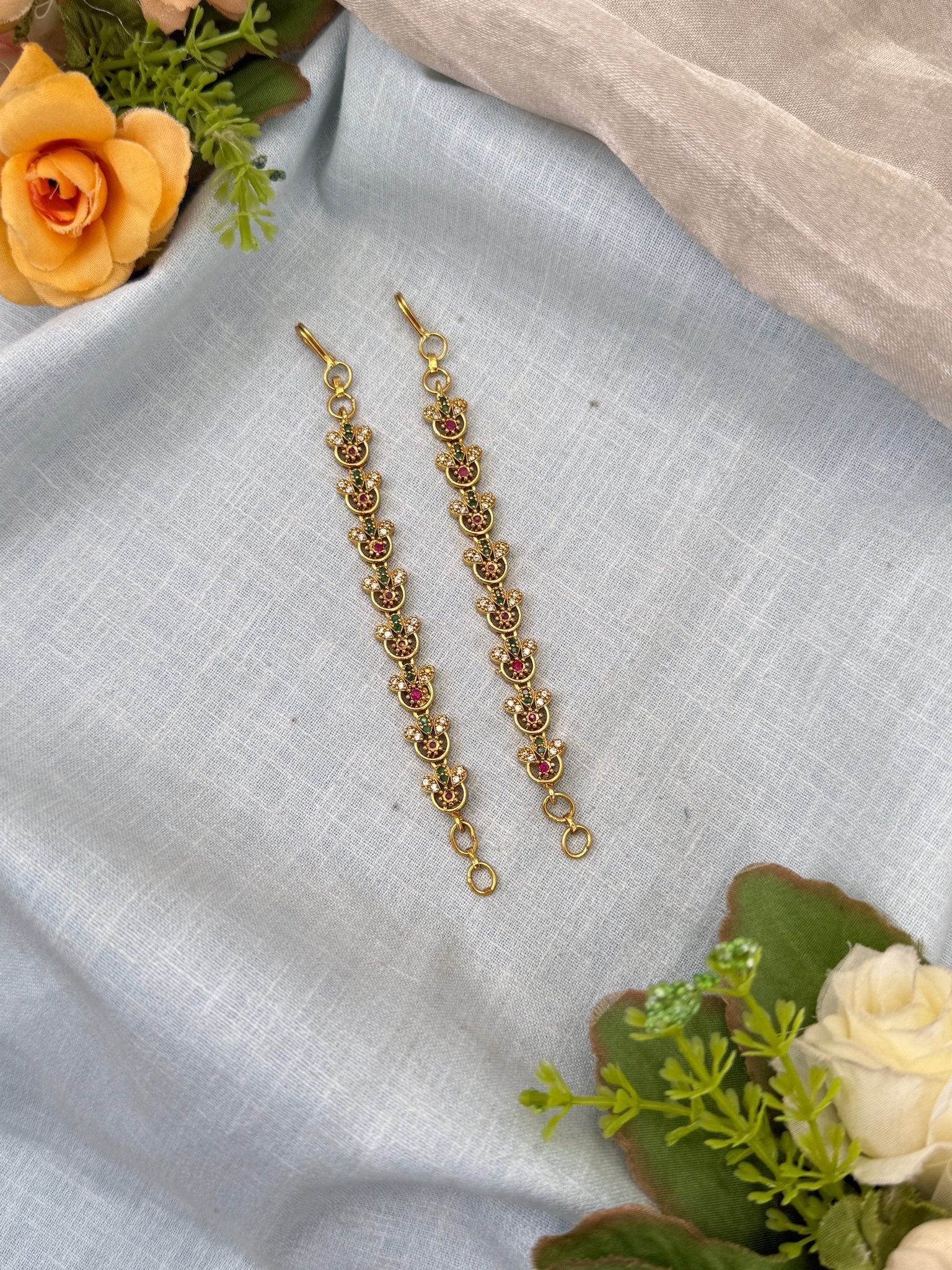 Royal Antique Stone Straight Maatal Earchain 361 - Mahilas
