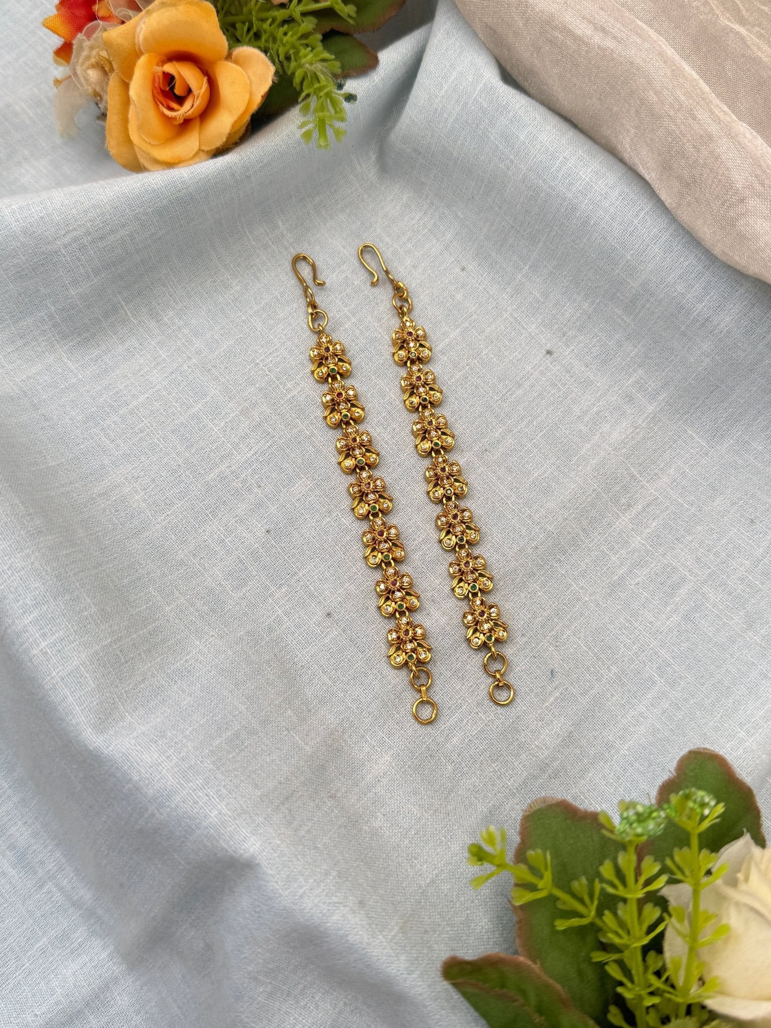 Royal Antique Stone Straight Maatal Earchain 363 - Mahilas