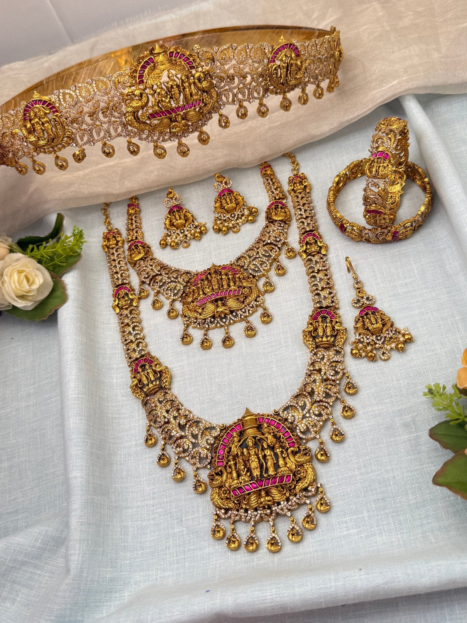 Royal Antique Stone Temple Full Bridal Necklace Set 0686 - Mahilas