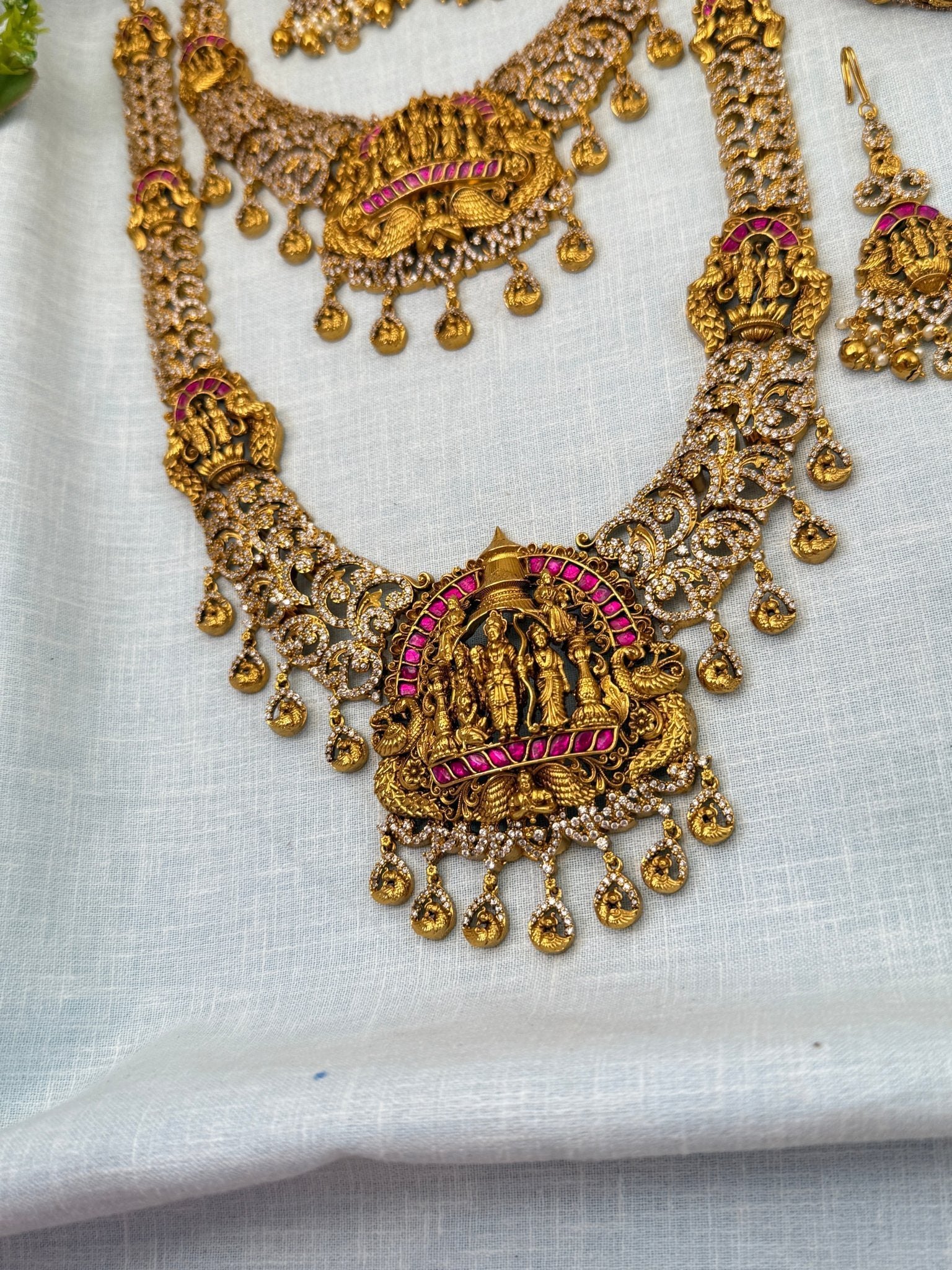 Royal Antique Stone Temple Full Bridal Necklace Set 0686 - Mahilas