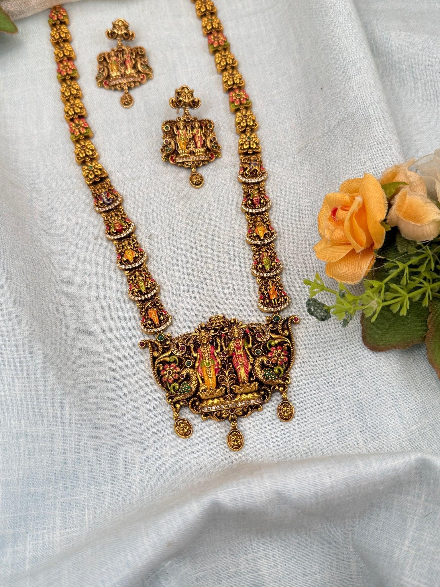 Royal Antique Temple Mid Long Necklace Set 984 - Mahilas