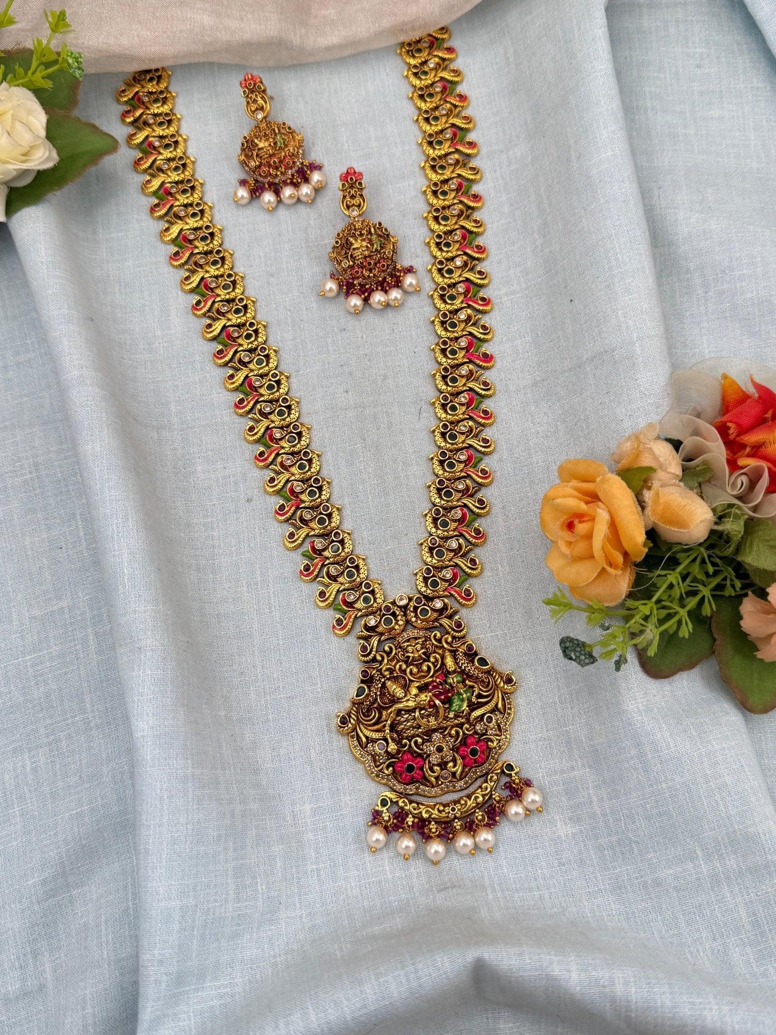 Royal Antique Temple Mid Long Necklace Set 985 - Mahilas