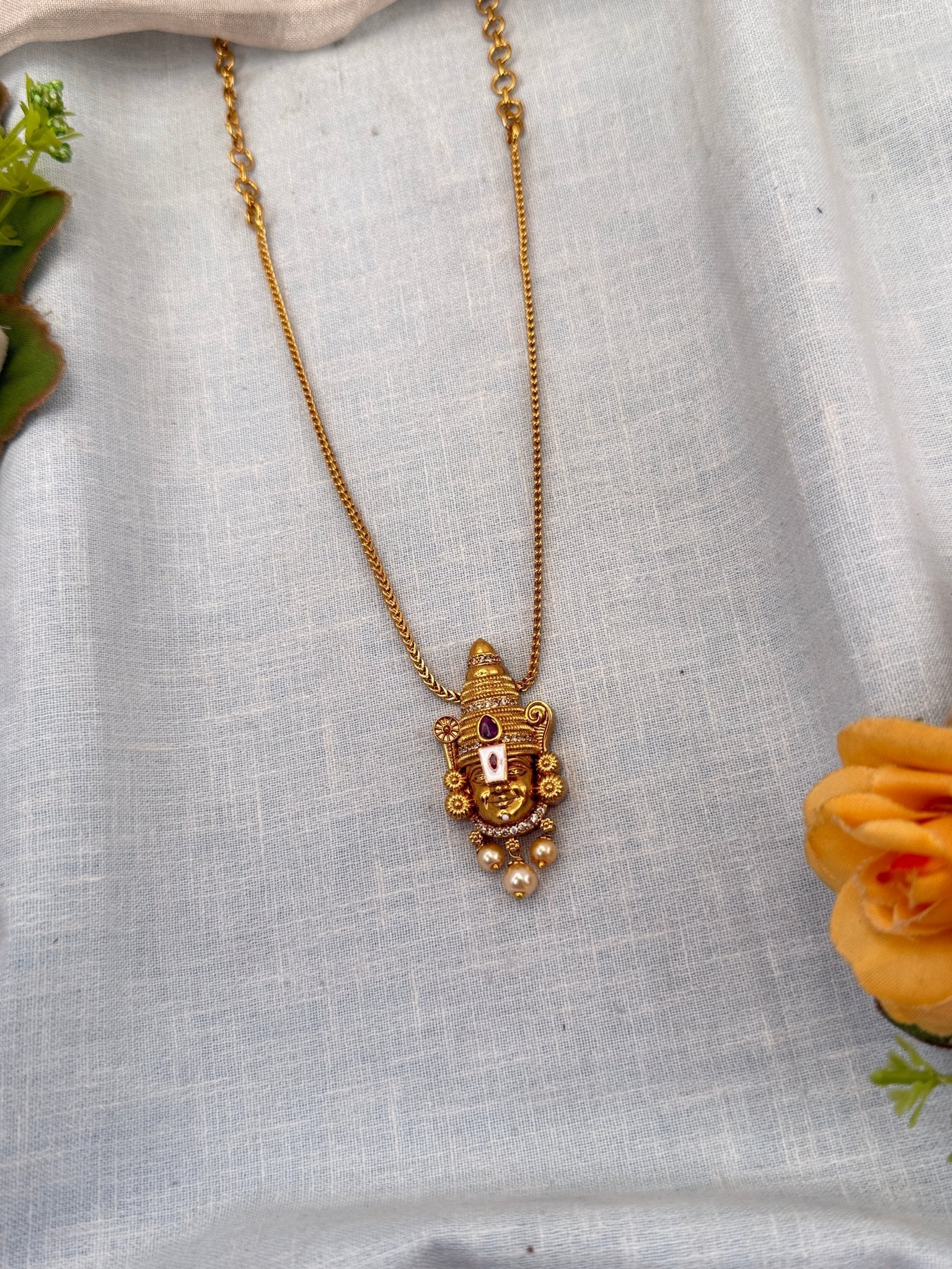 Royal Antique Venkateshwara Chain Necklace Set 0509 - Mahilas