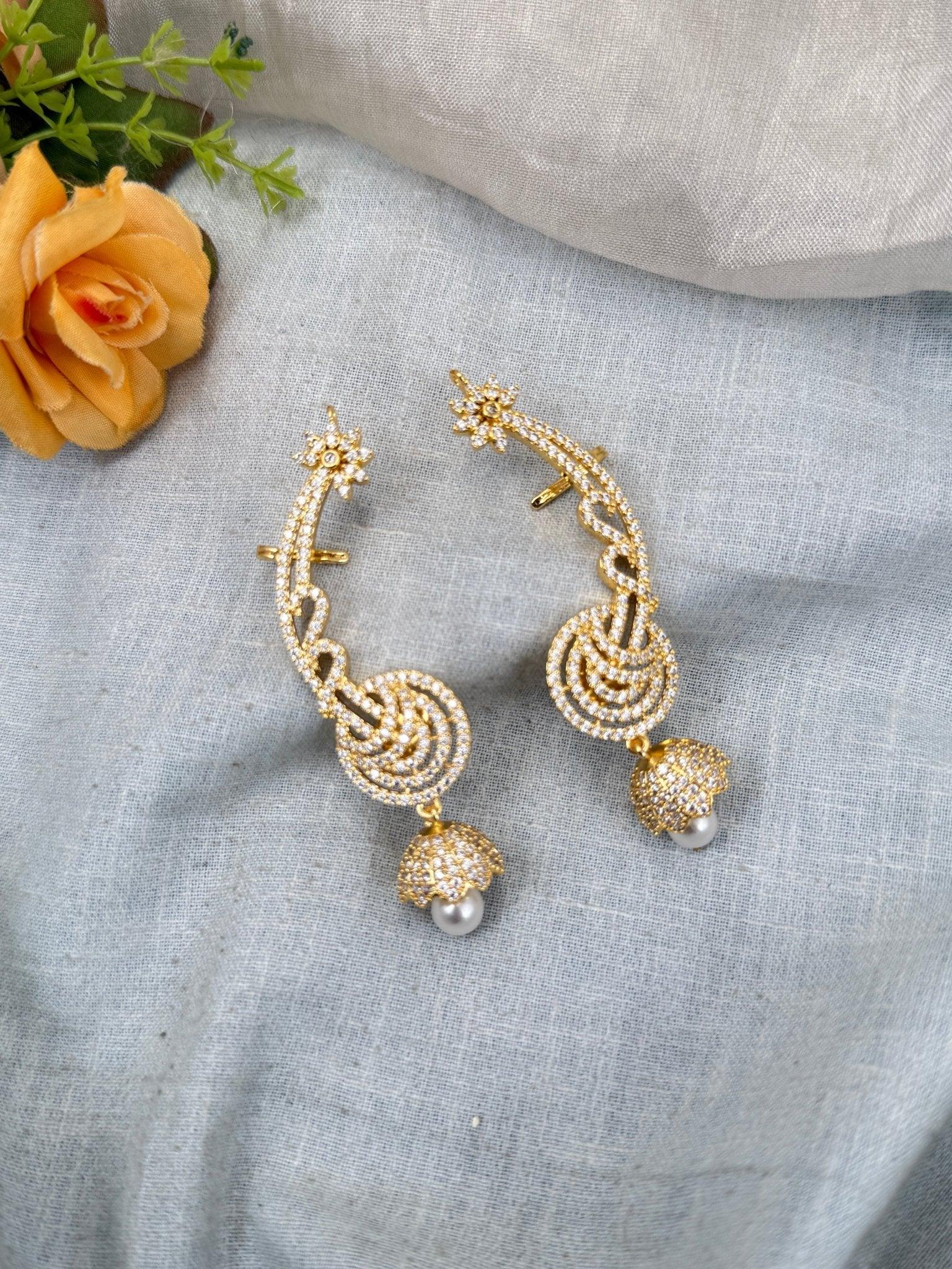 Royal Antique White Stone Earcuff Earrings 0741 - Mahilas