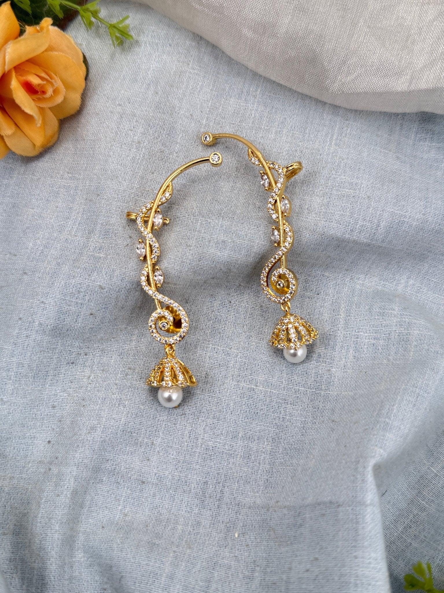 Royal Antique White Stone Earcuff Earrings 0746 - Mahilas