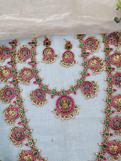Royal Jadau Kundan Bottumala Style Semi Bridal Necklace Set 582 - Mahilas