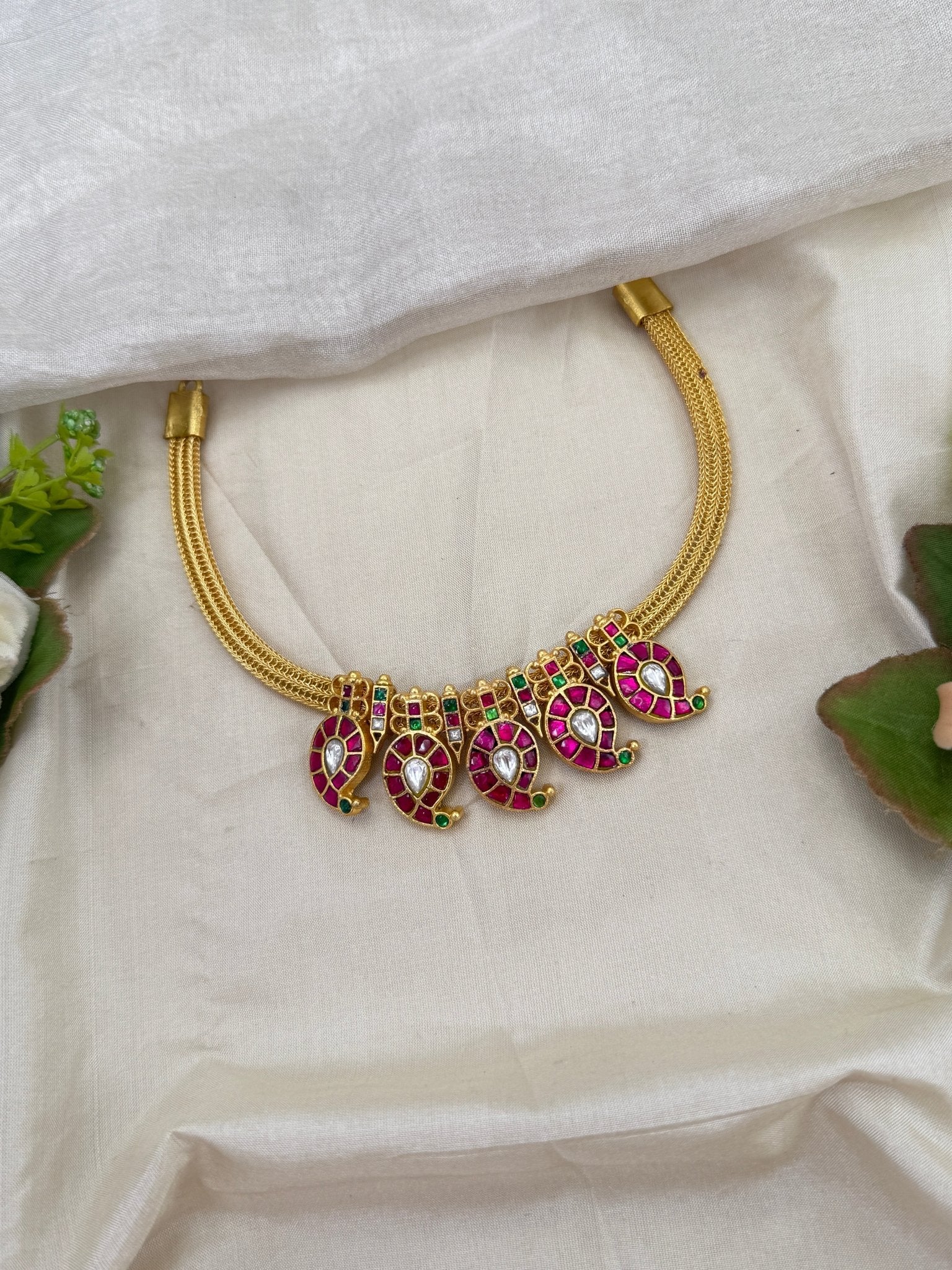 Royal Jadau Kundan Mango Choker Necklace Set 633 - Mahilas