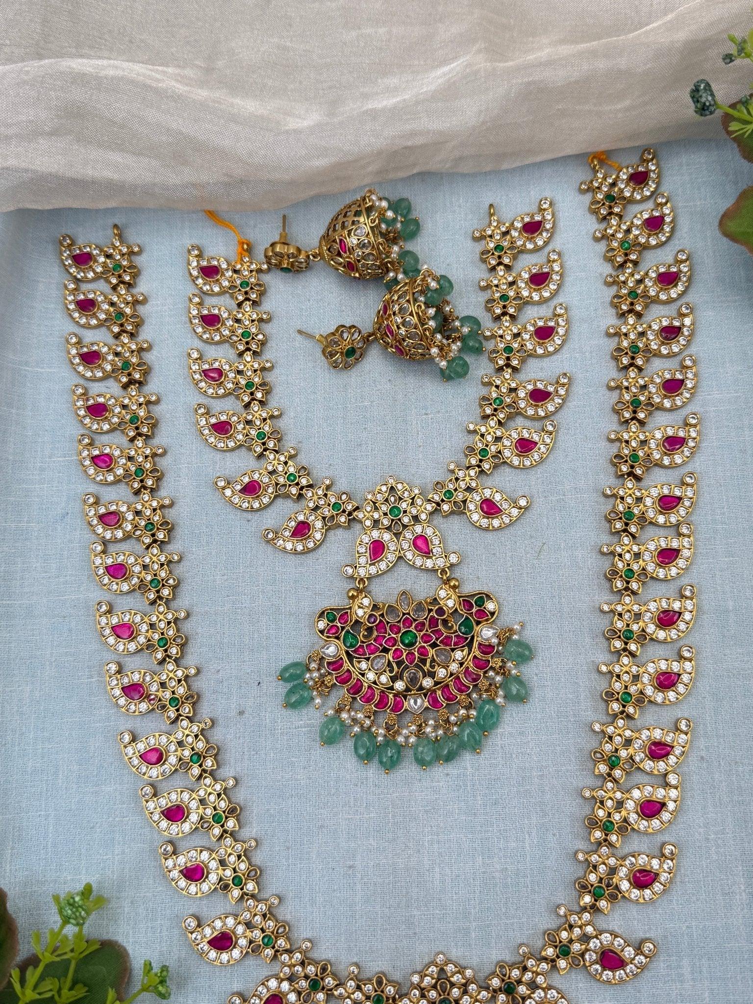 Royal Jadau Kundan Mango Semi Bridal Necklace Set 581 - Mahilas