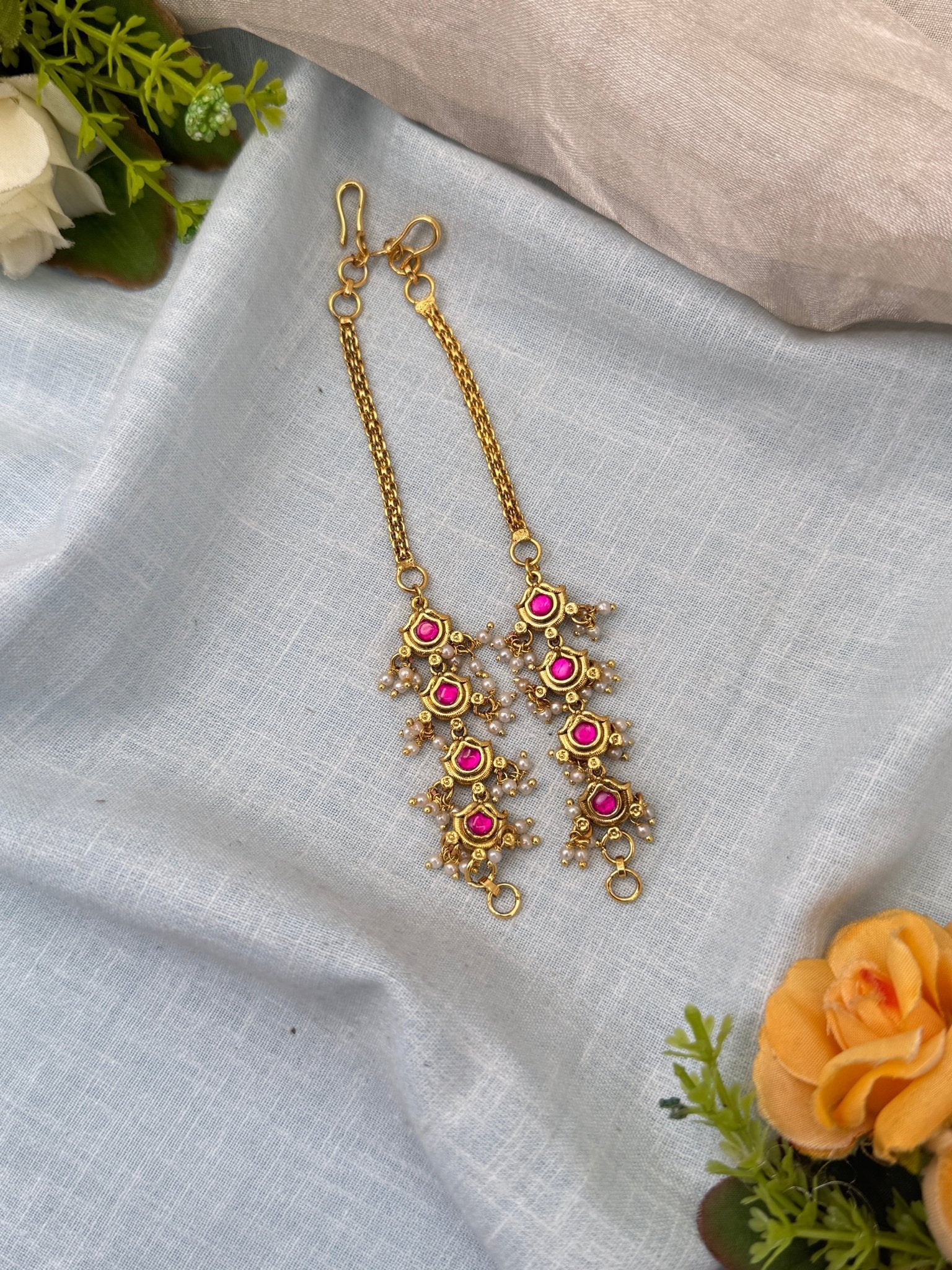 Royal Jadau Kundan Straight Maatal Earchain 383 - Mahilas