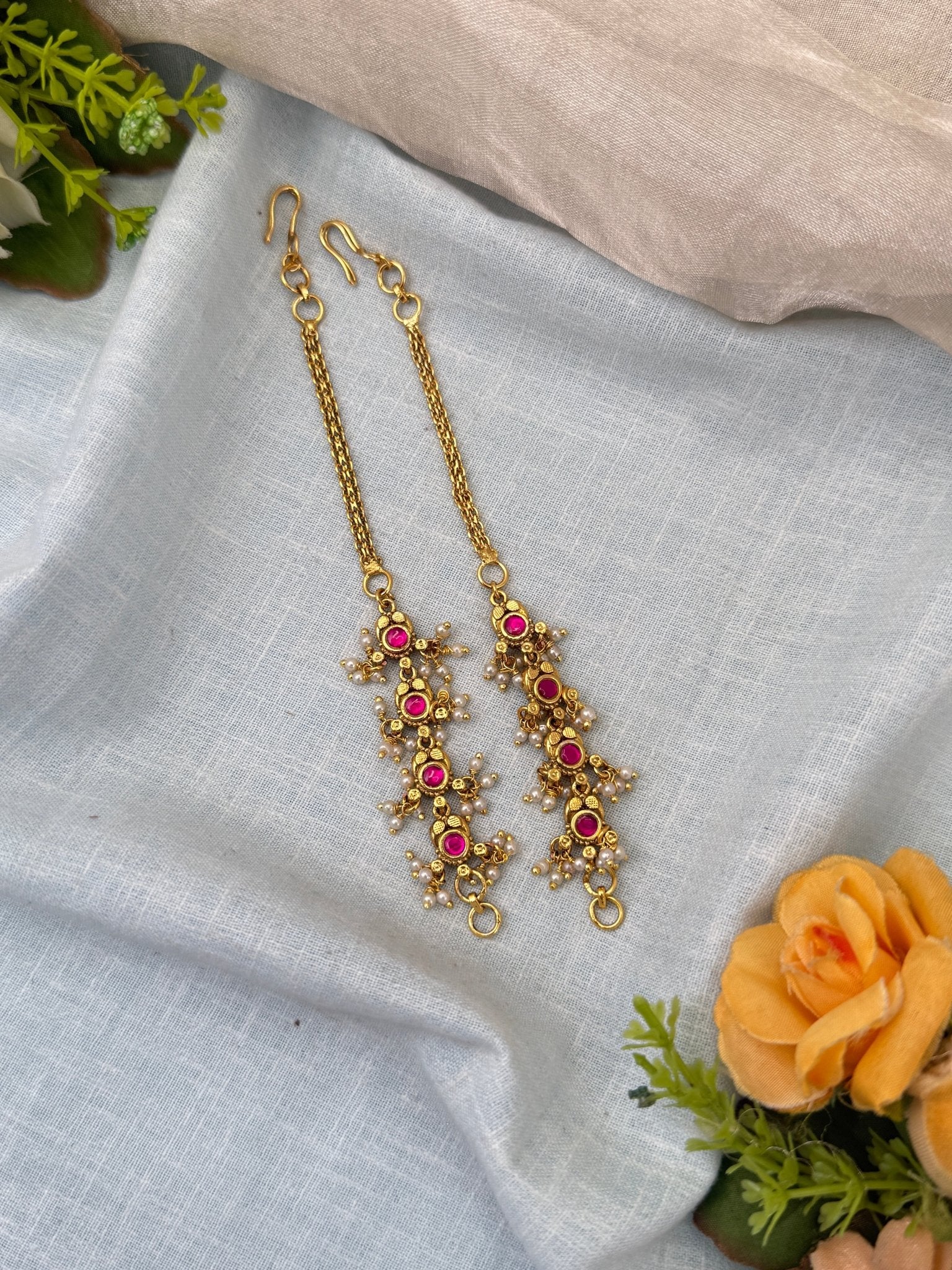 Royal Jadau Kundan Straight Maatal Earchain 386 - Mahilas