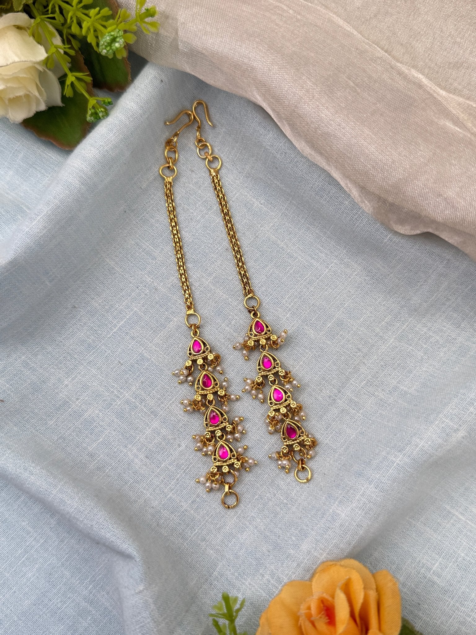 Royal Jadau Kundan Straight Maatal Earchain 390 - Mahilas