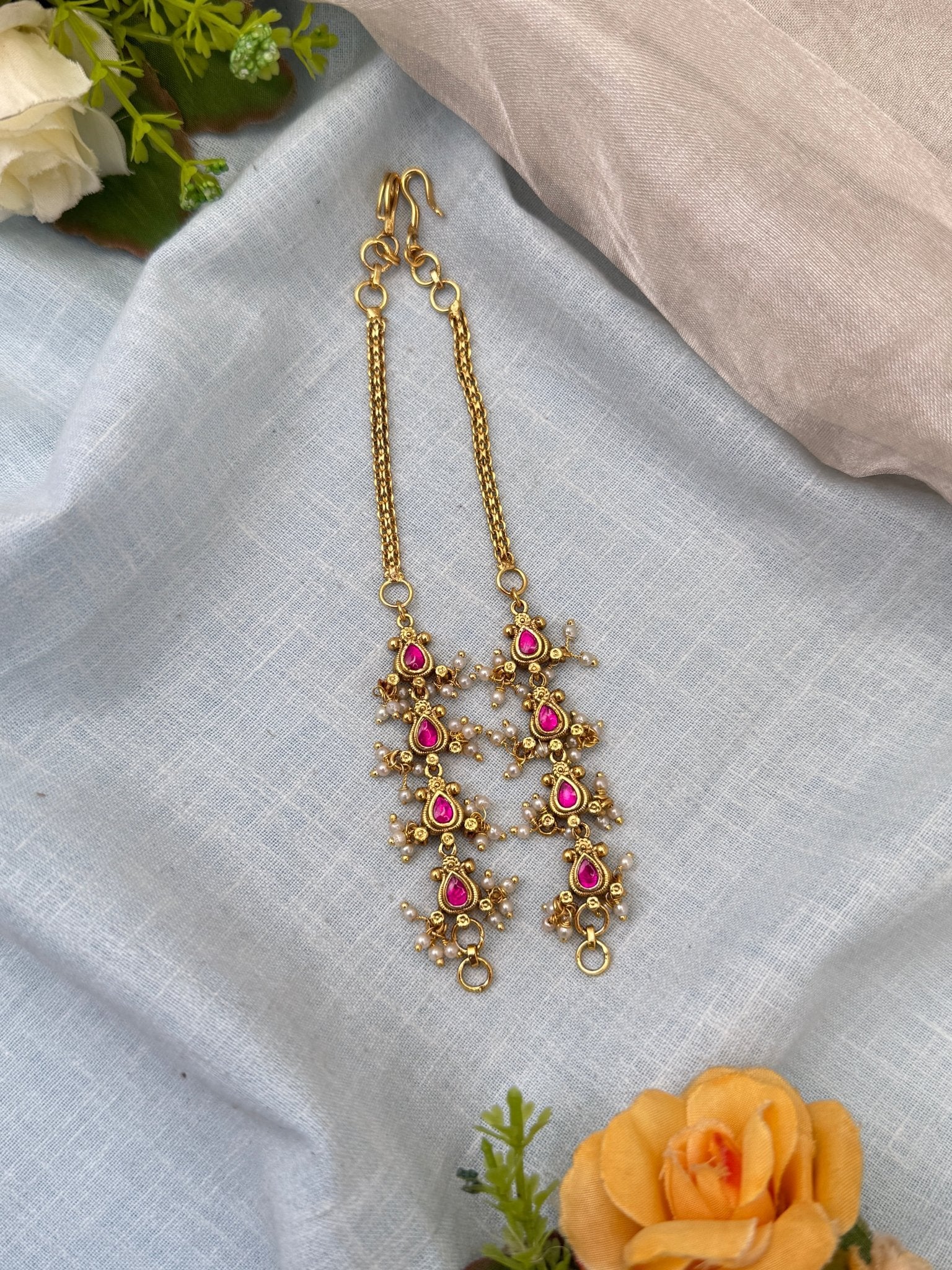 Royal Jadau Kundan Straight Maatal Earchain 391 - Mahilas