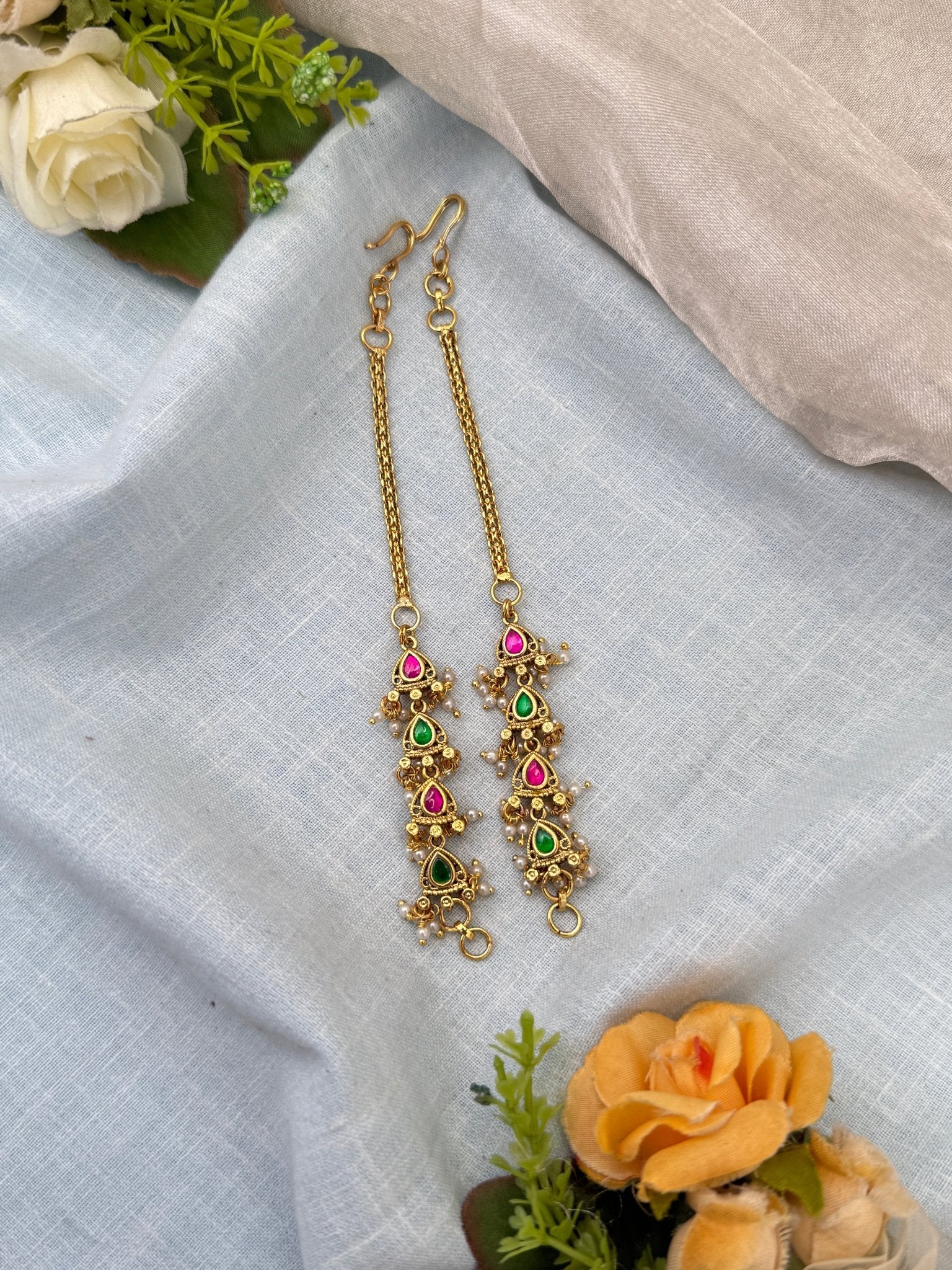 Royal Jadau Kundan Straight Maatal Earchain 392 - Mahilas