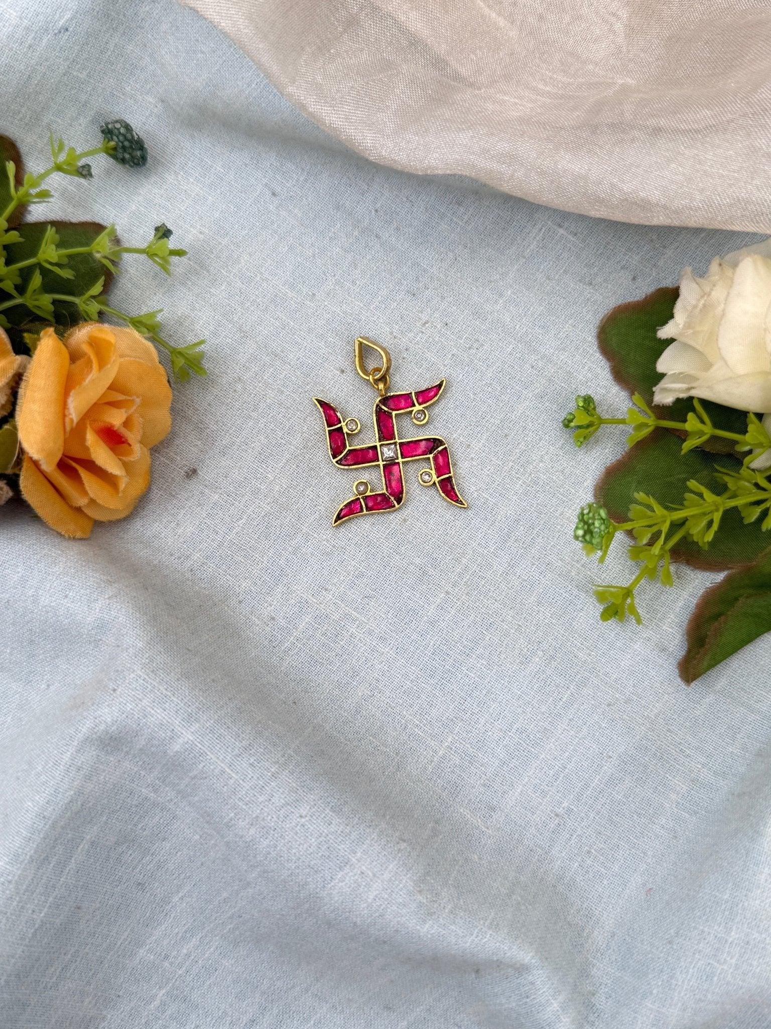 Royal Jadau Kundan Swastik Pendant 211 - Mahilas