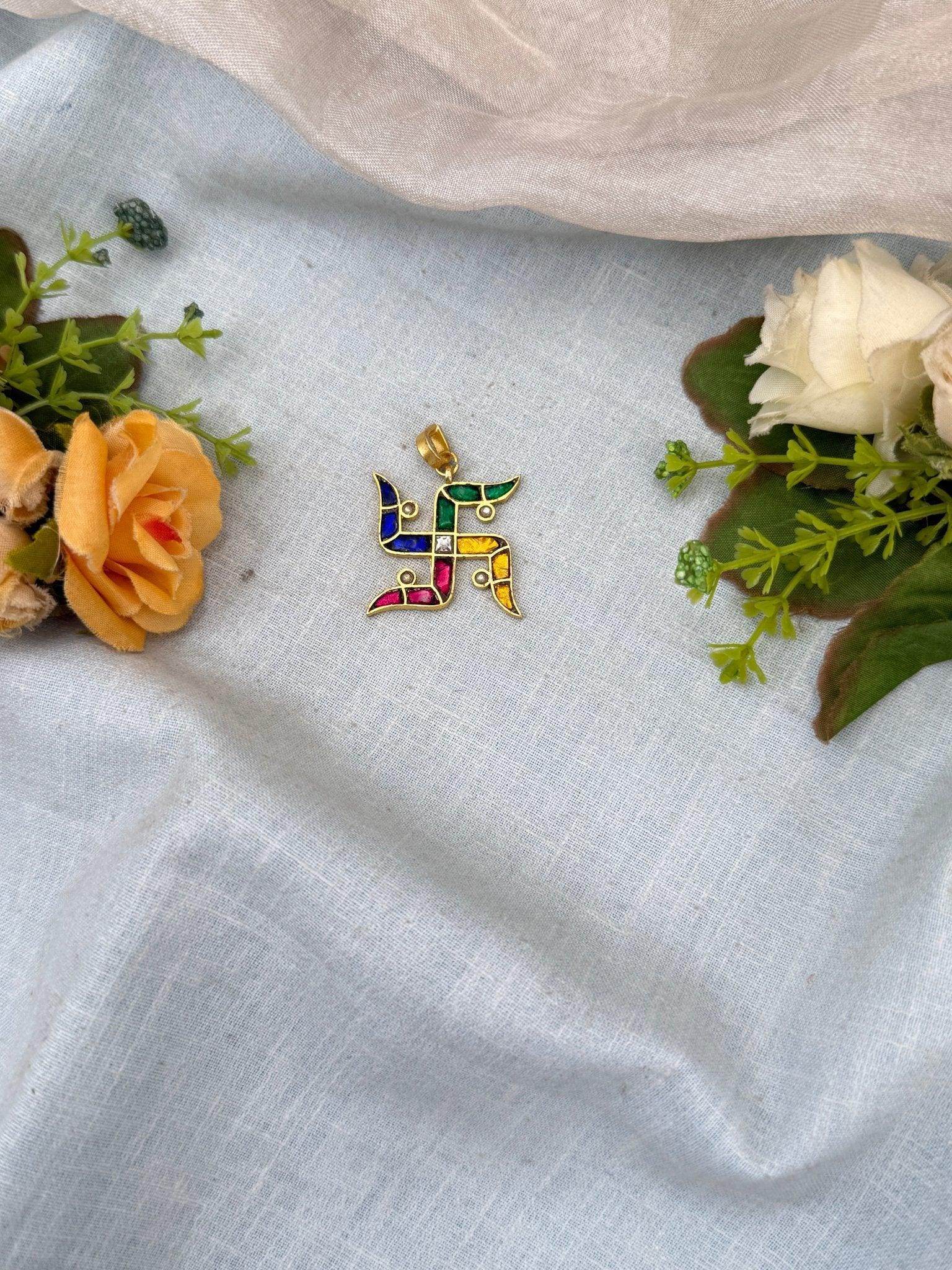 Royal Jadau Kundan Swastik Pendant 212 - Mahilas