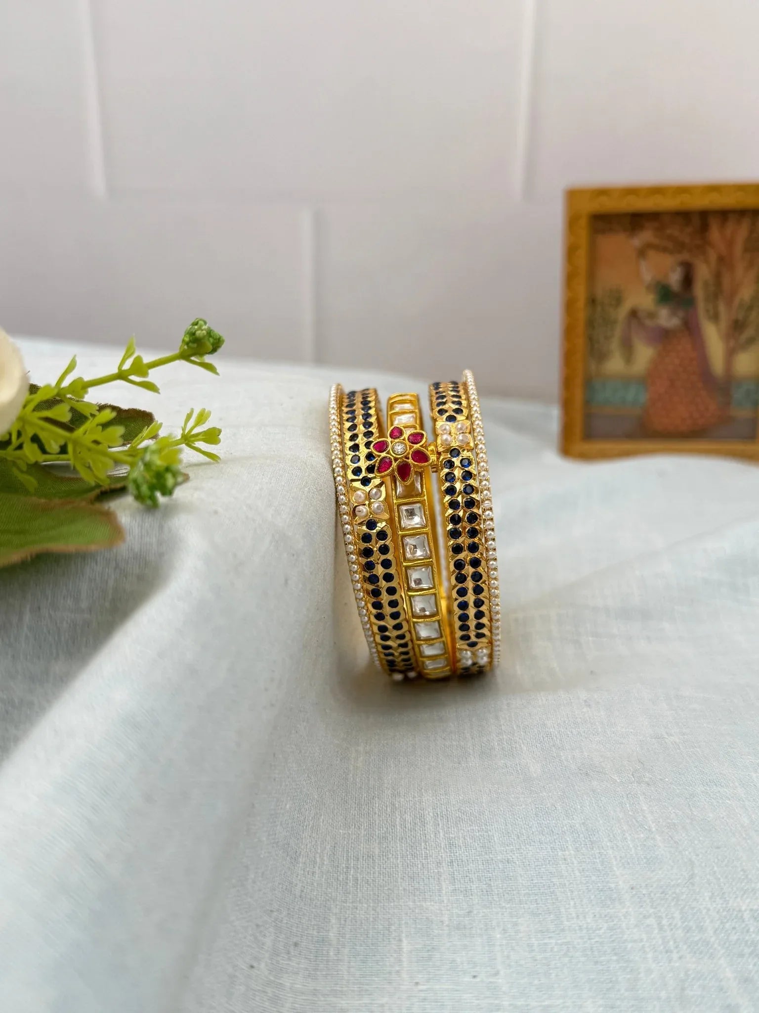 Royal Jadau & Stone Pearl Statement Bangle Set 5249 - Mahilas