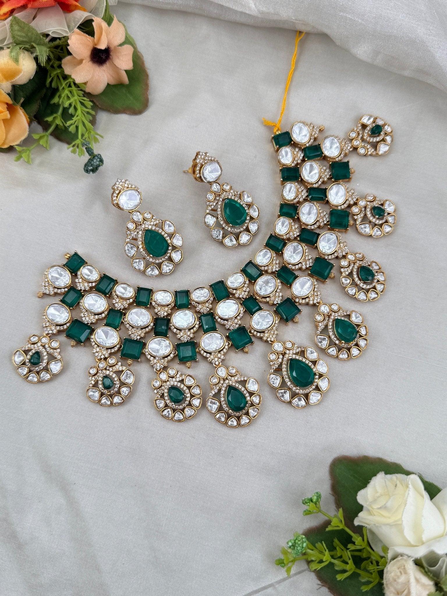 Royal Kundan Green Necklace Set 664 - Mahilas