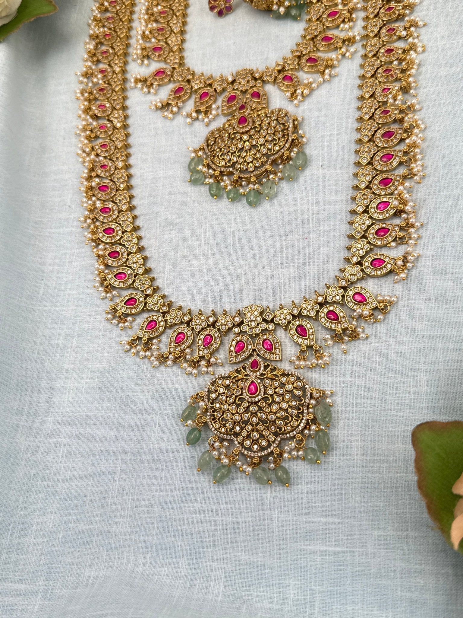 Royal Kundan Mango Semi Bridal Necklace Set 631 - Mahilas