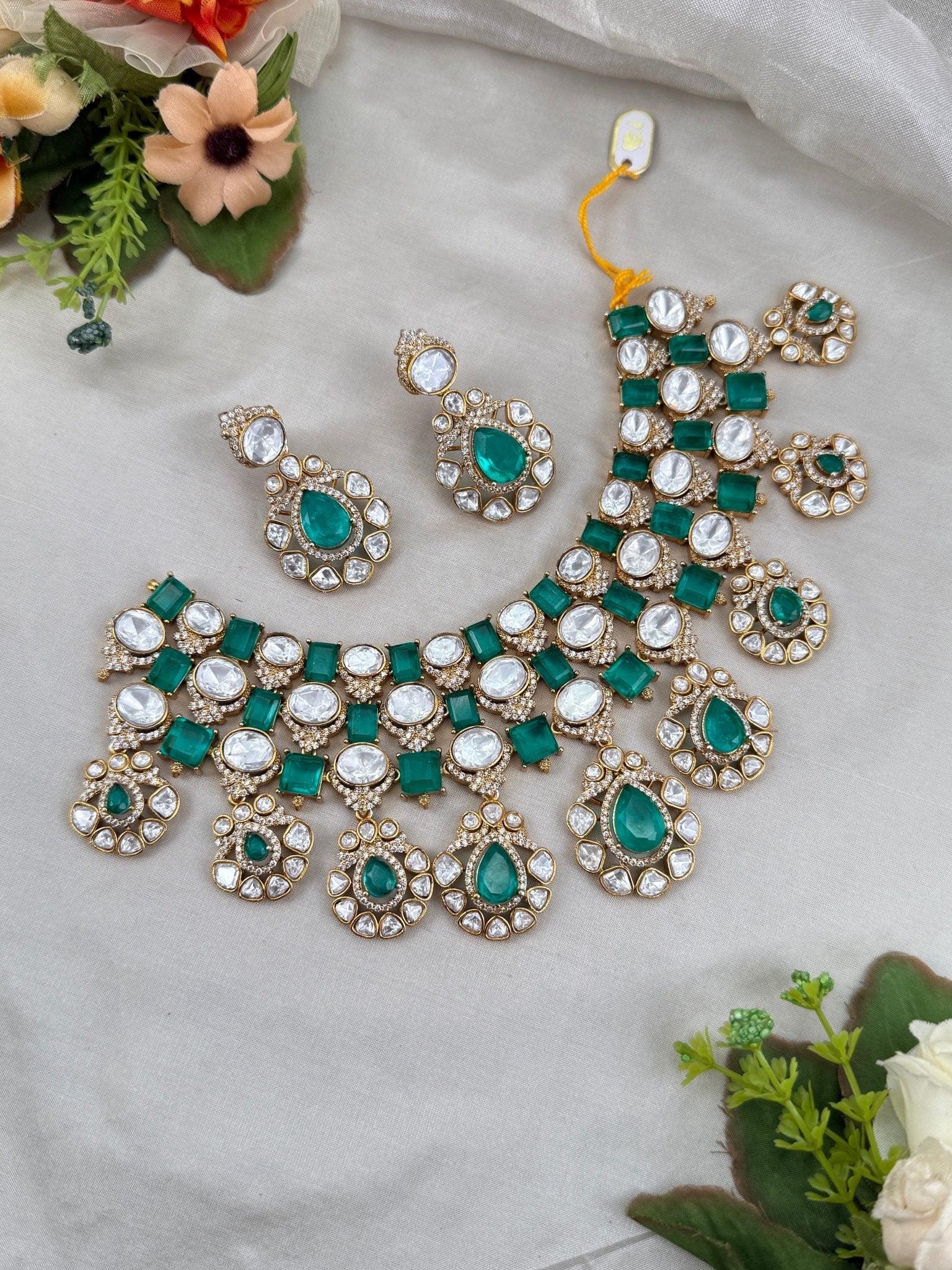 Royal Kundan Mint Green Necklace Set 665 - Mahilas