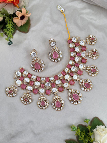 Royal Kundan Pink Necklace Set 666 - Mahilas