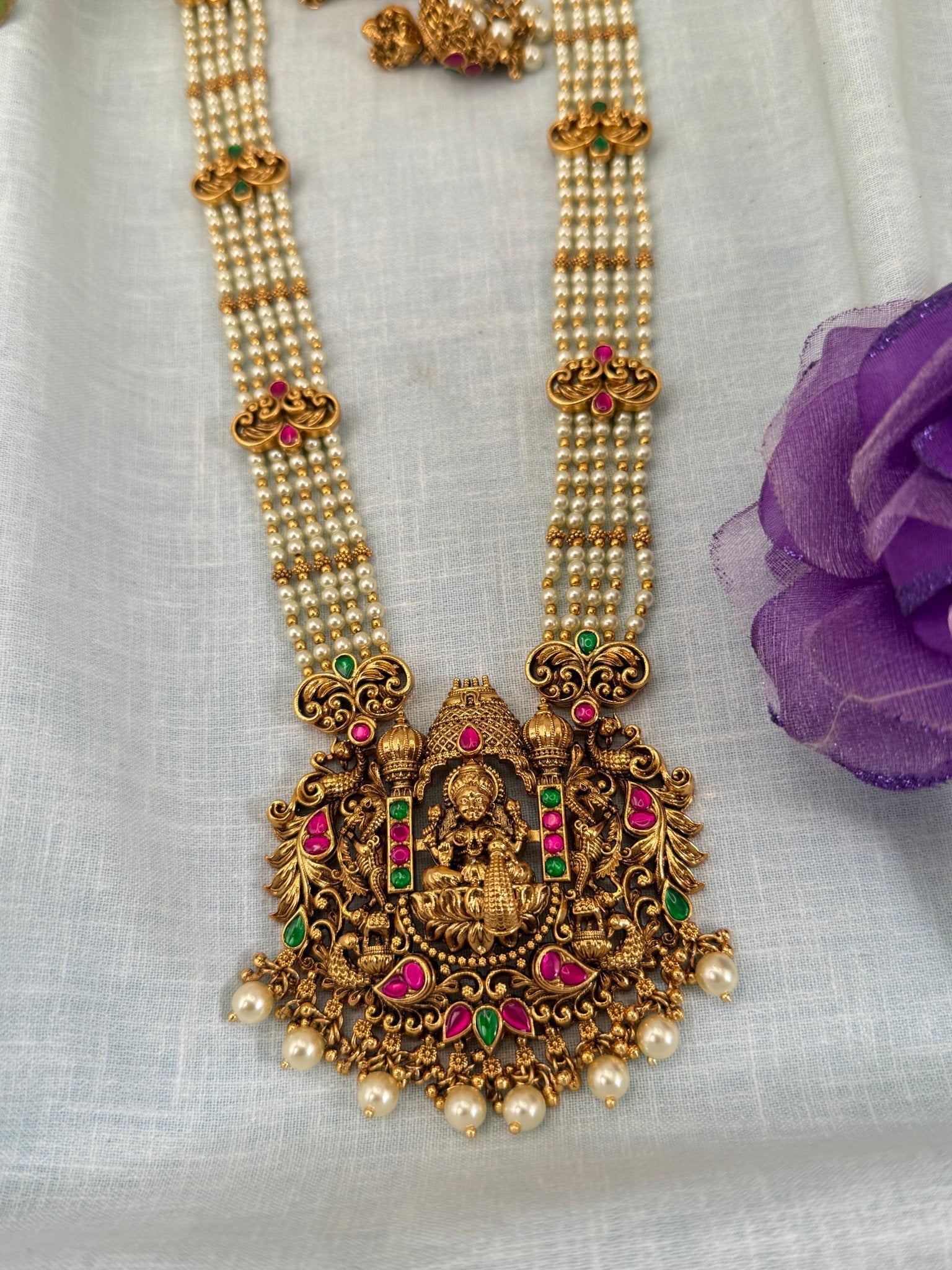 Royal Layer Antique Pendant Long Necklace Set 0599 - Mahilas