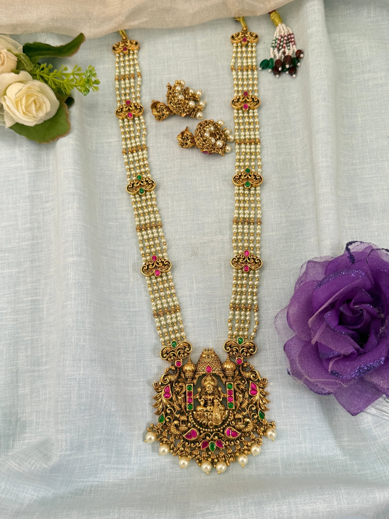 Royal Layer Antique Pendant Long Necklace Set 0599 - Mahilas