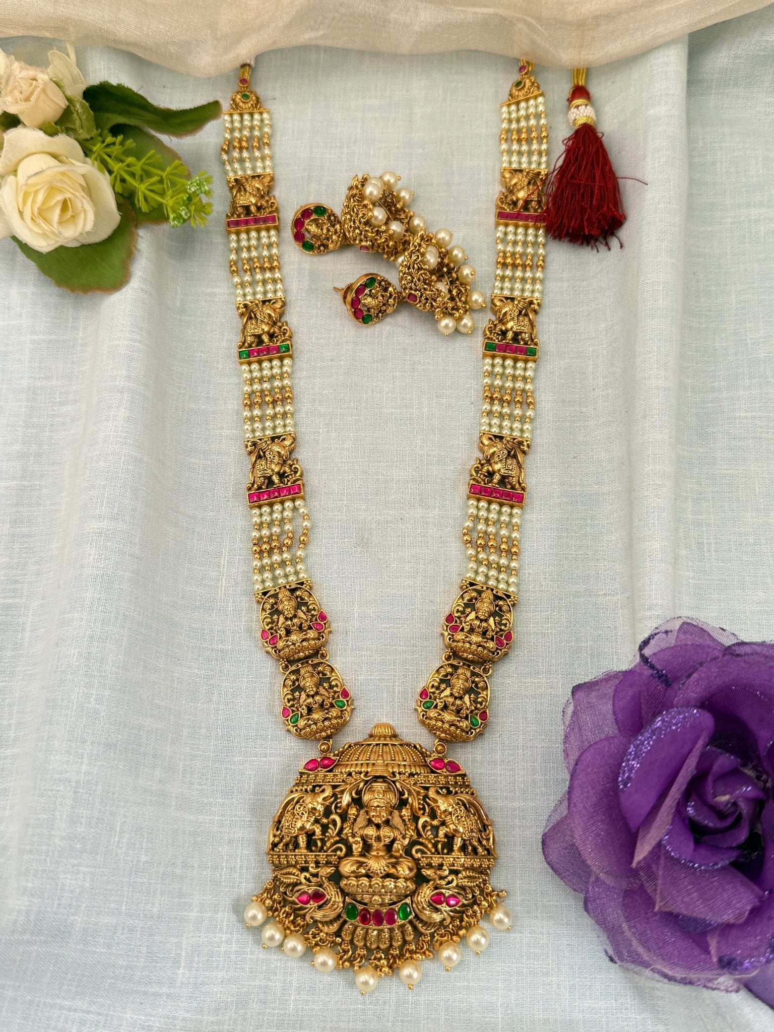 Royal Layer Antique Pendant Long Necklace Set 0600 - Mahilas