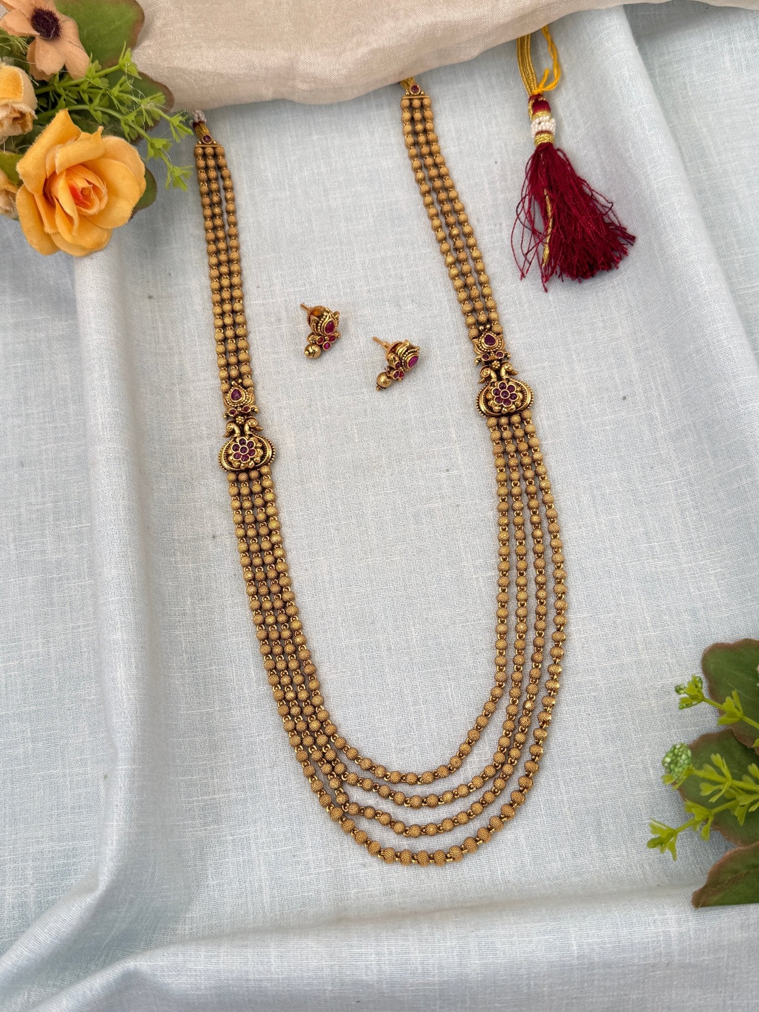 Royal Layer Peacock Antique Long Necklace Set 0428 - Mahilas