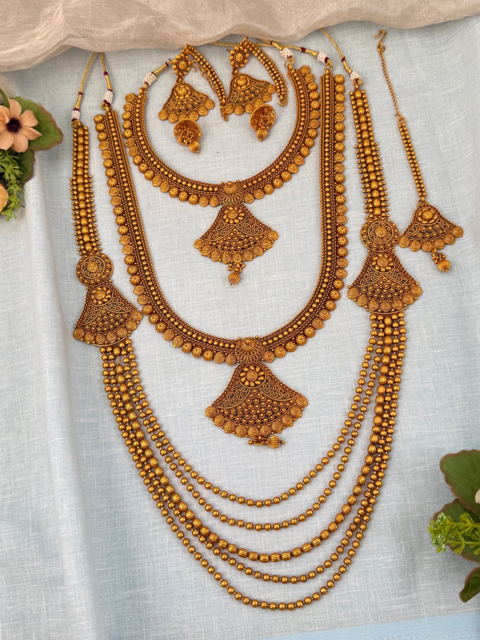 Royal Matte Antique Bridal Necklace Set 0597 - Mahilas
