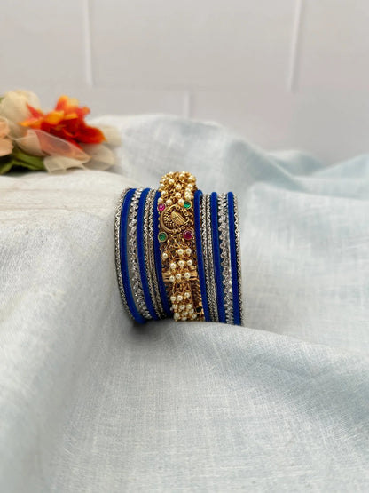 Royal Pastel Color Silver & Antique Kada Bangle Set 5261 - Mahilas