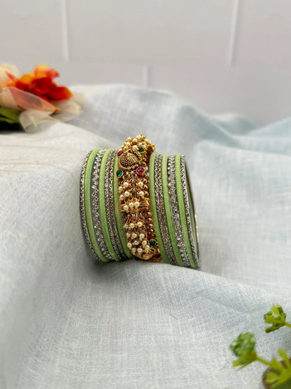 Royal Pastel Color Silver & Antique Kada Bangle Set 5261 - Mahilas