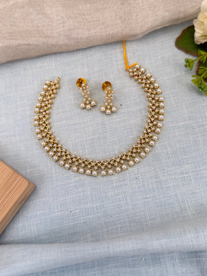Royal Pearl Stone Short Necklace Set 566 - Mahilas