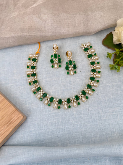 Royal Pearl Stone Short Necklace Set 572 - Mahilas