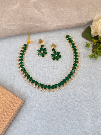 Royal Pearl Stone Short Necklace Set 586 - Mahilas