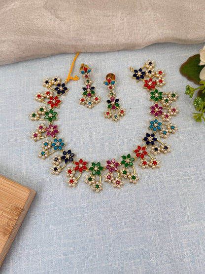Royal Pearl Stone Short Necklace Set 591 - Mahilas