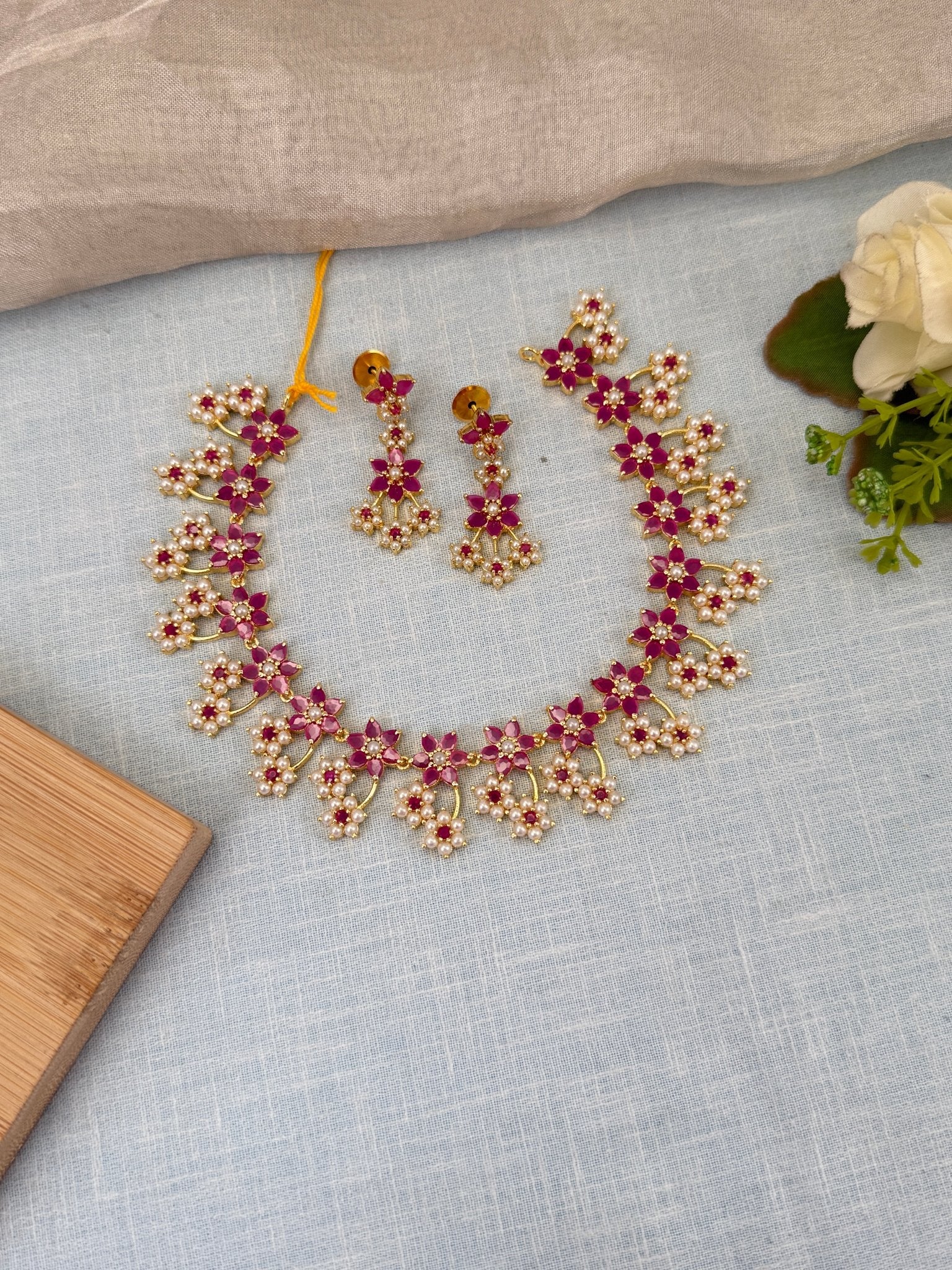 Royal Pearl Stone Short Necklace Set 595 - Mahilas