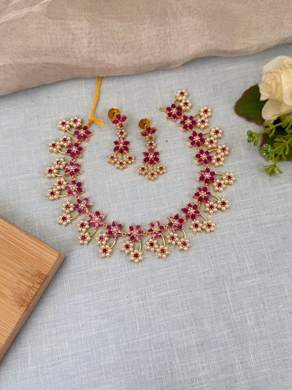 Royal Pearl Stone Short Necklace Set 595 - Mahilas