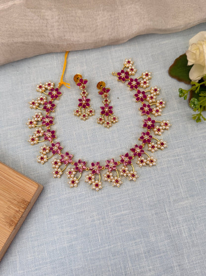 Royal Pearl Stone Short Necklace Set 595 - Mahilas