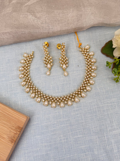 Royal Pearl Stone Short Necklace Set 597 - Mahilas