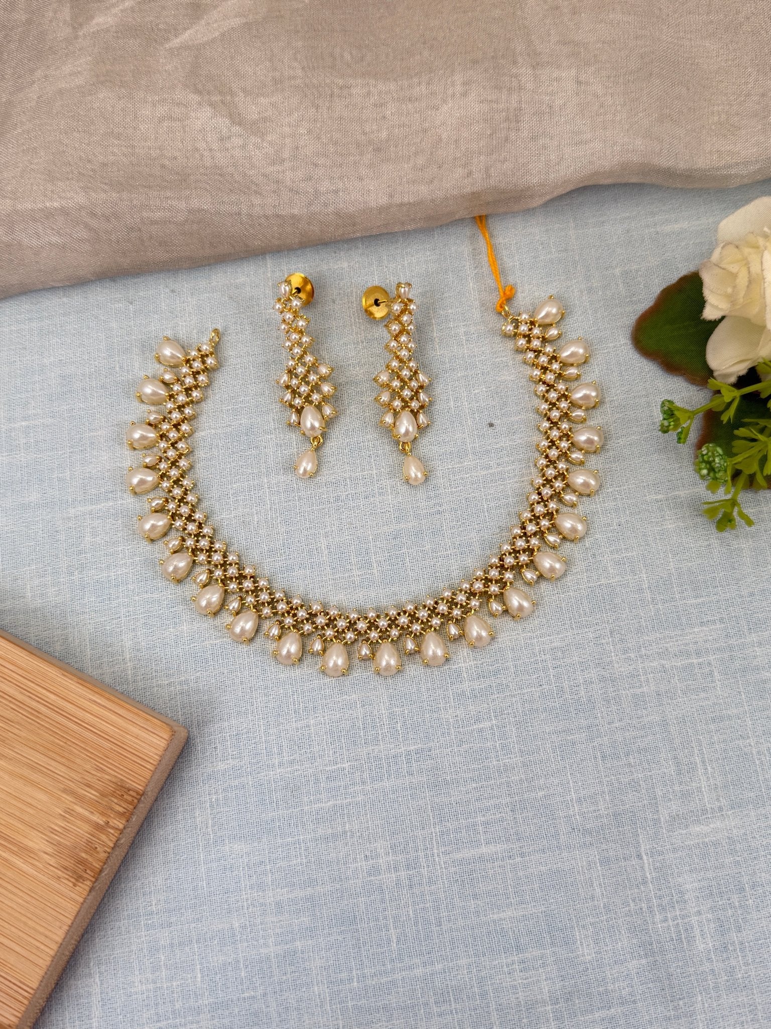 Royal Pearl Stone Short Necklace Set 597 - Mahilas