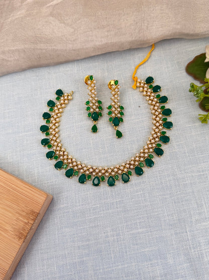 Royal Pearl Stone Short Necklace Set 599 - Mahilas