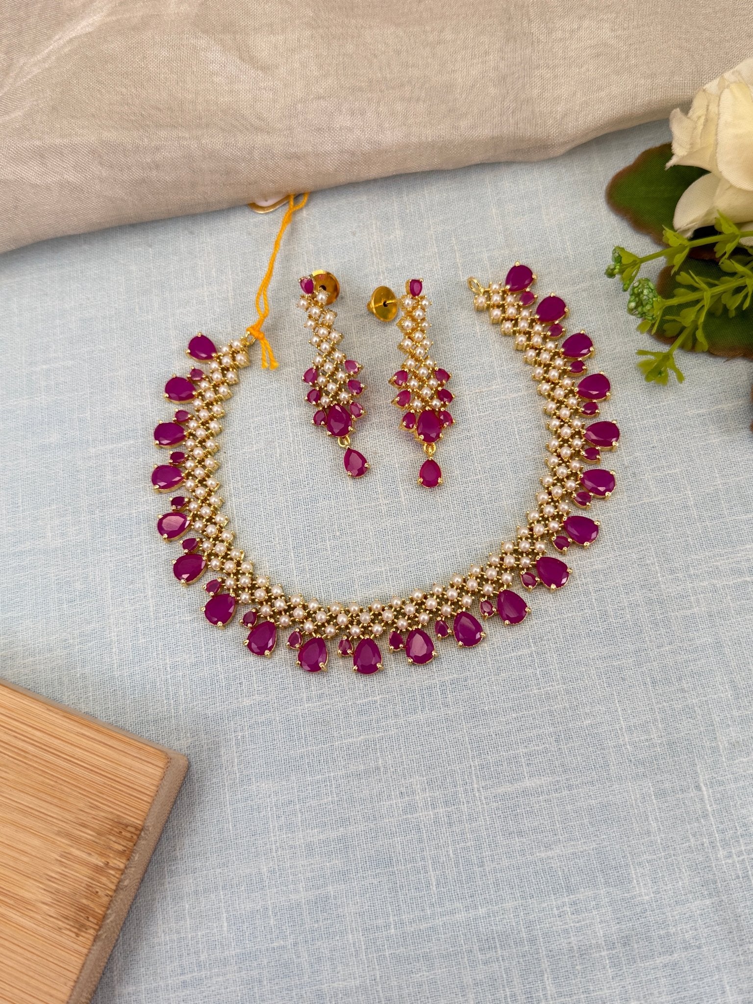 Royal Pearl Stone Short Necklace Set 602 - Mahilas