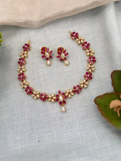 Royal Pearl Stone Short Necklace Set 657 - Mahilas