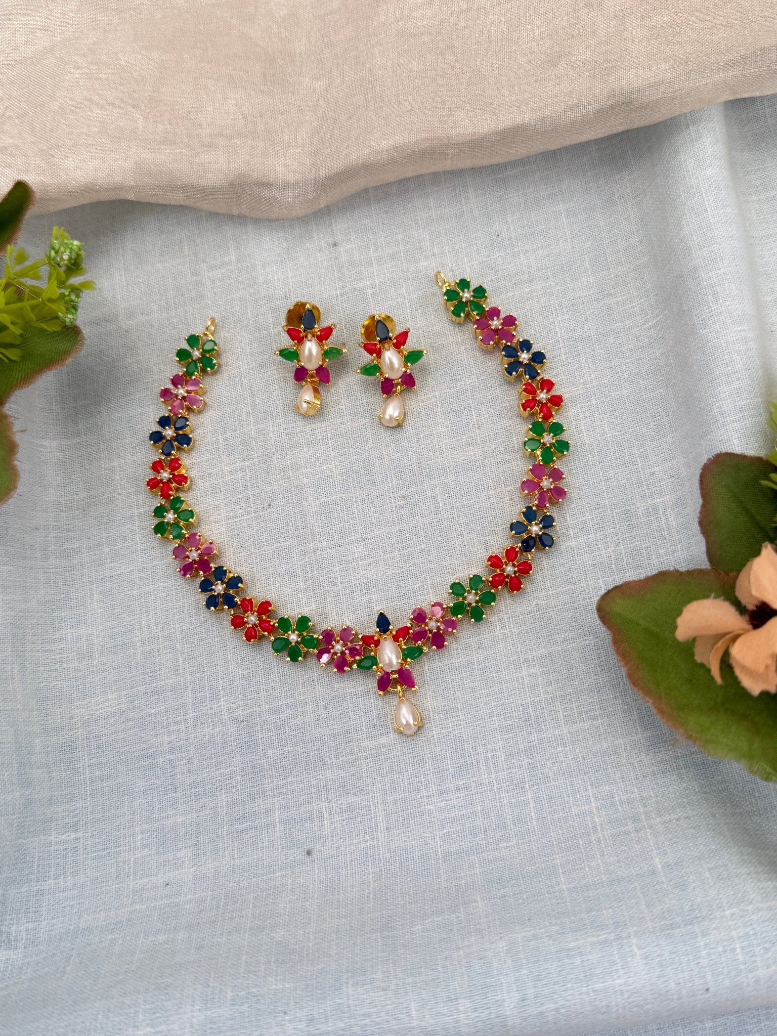 Royal Pearl Stone Short Necklace Set 663 - Mahilas