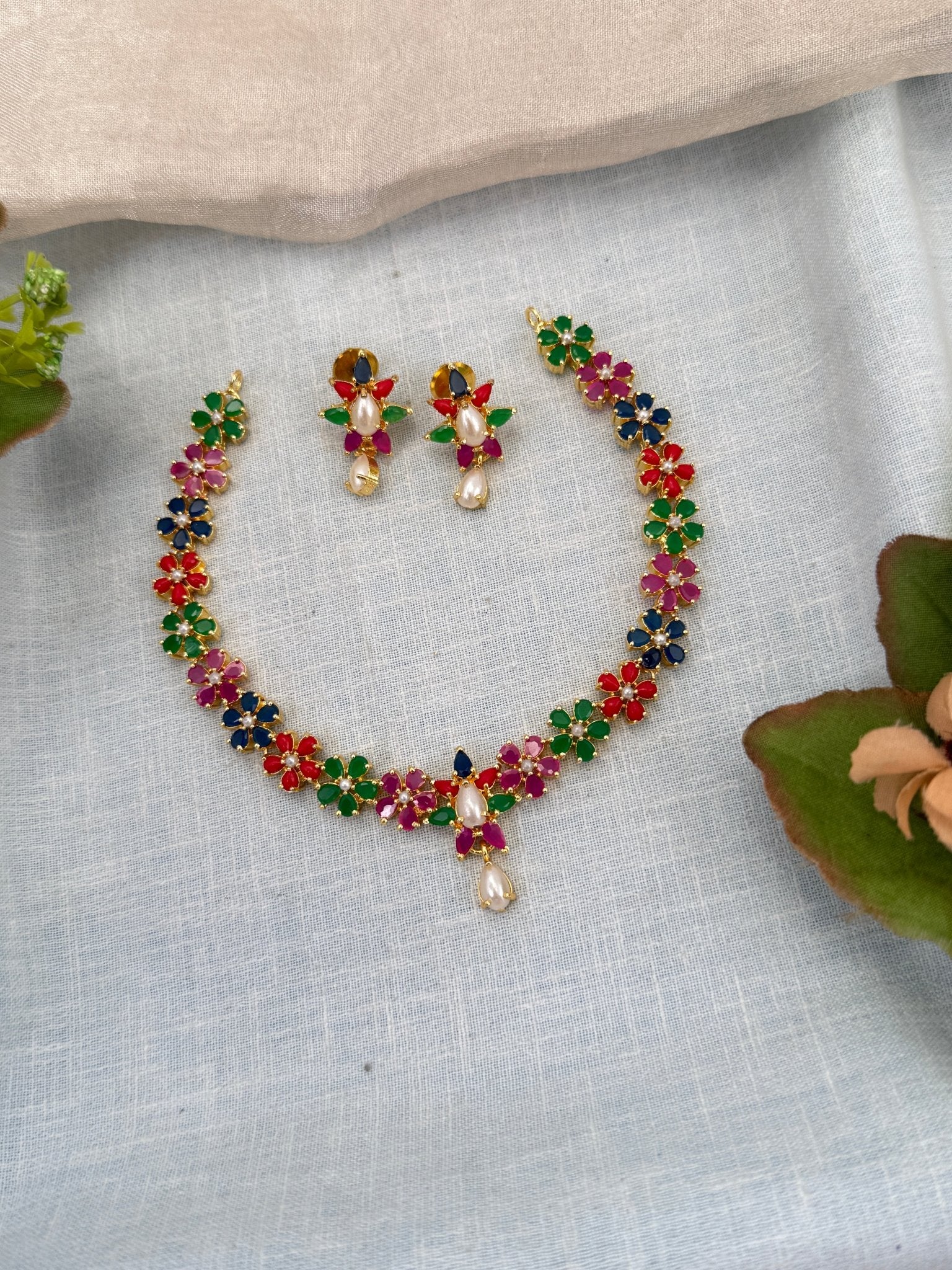 Royal Pearl Stone Short Necklace Set 663 - Mahilas
