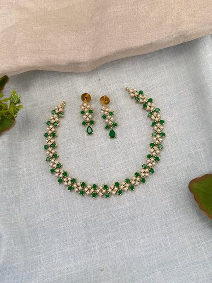 Royal Pearl Stone Short Necklace Set 676 - Mahilas